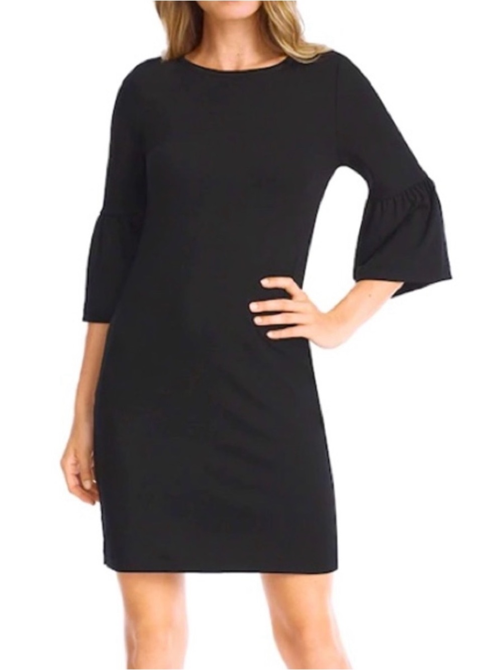 WHBM Classic Black Bell-Sleeve Shift Dress